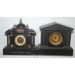 Two Victorian black slate and marble mantel clocks, heights 35cm and 32cm.