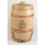 A stoneware water barrel, decorated with the Royal Coat of Arms and lions, height 46cm,