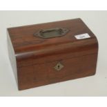 A Victorian walnut sewing box and contents, including a silver back brush and toilet jar lid.