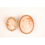 Two post war gold mounted cameo brooches, one indistinctly signed.