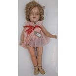 A Shirley Temple doll, the all composition doll with sleep eyes, open mouth, teeth and tongue,