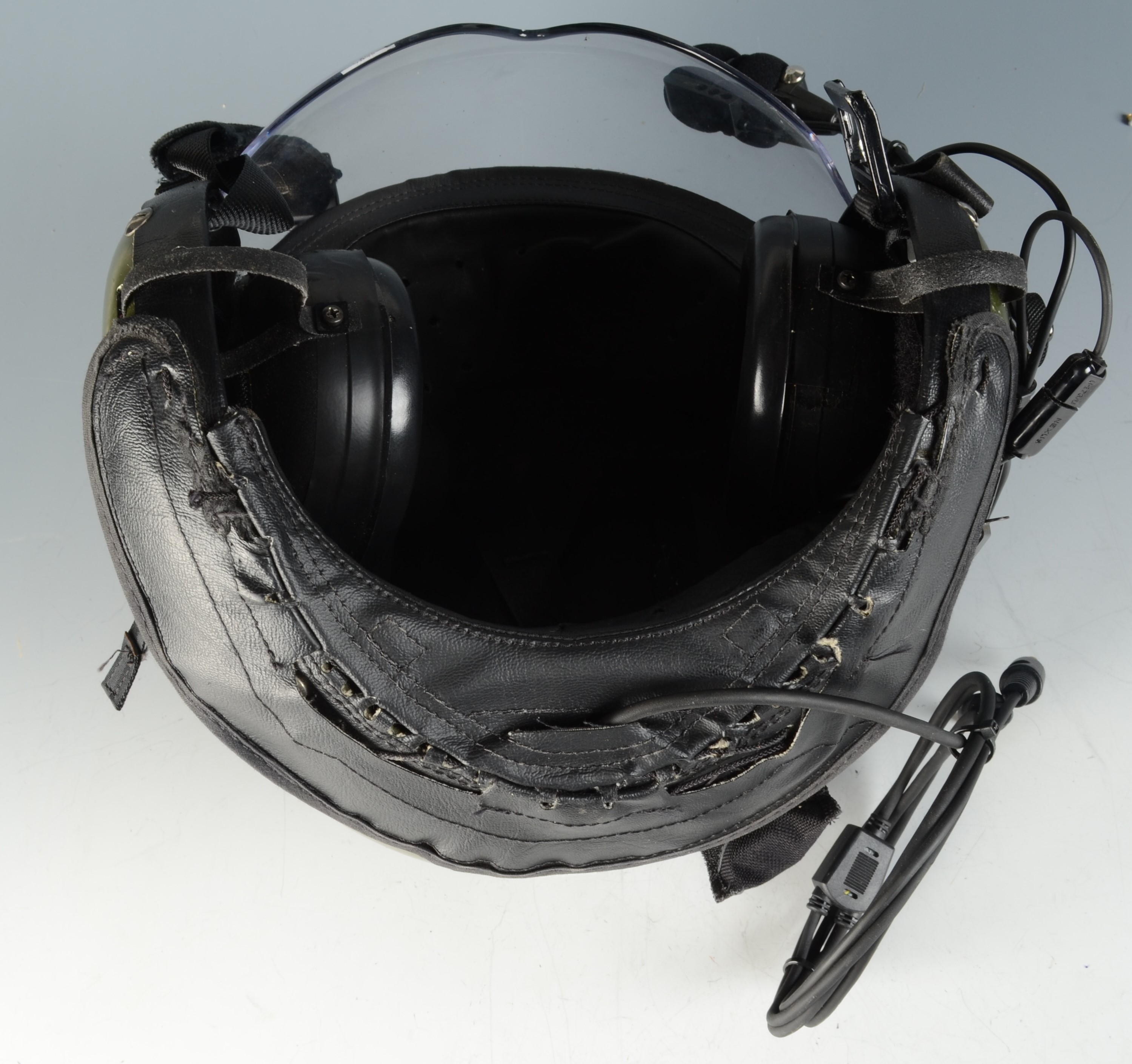 A pilot's flying helmet with leather inner and built in headphones, - Image 2 of 2