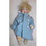 A porcelain head doll by Bahr and Proschild, the head with sleep eyes, open mouth,