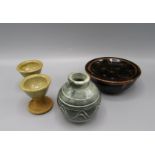 A selection of Winchcombe pottery, comprising a soap dish with pierced cover,