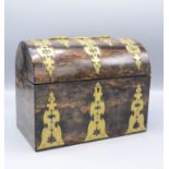 A Victorian coromandel brass bound stationary box, the domed top surmounted by a carrying handle,