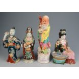 Three Chinese porcelain famille verte figures of ladies, heights 19cm,
