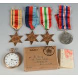 Four second world war medals with ribbons and slip numbered 5440 109,