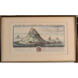 Samuel & Nathaniel Buck The East View of St Michael's Mount Coloured engraving 19 x 37cm plate size