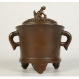 A Chinese bronze twin handled censer,