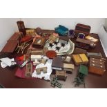 A collection of mainly wood dolls house furniture including cheval mirror, side boards, bed,