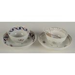 Two Newhall porcelain tea bowls and saucers, 18th century, see Preller page 134 and 145.