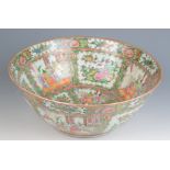 A large Chinese Canton porcelain punch bowl, 19th century,