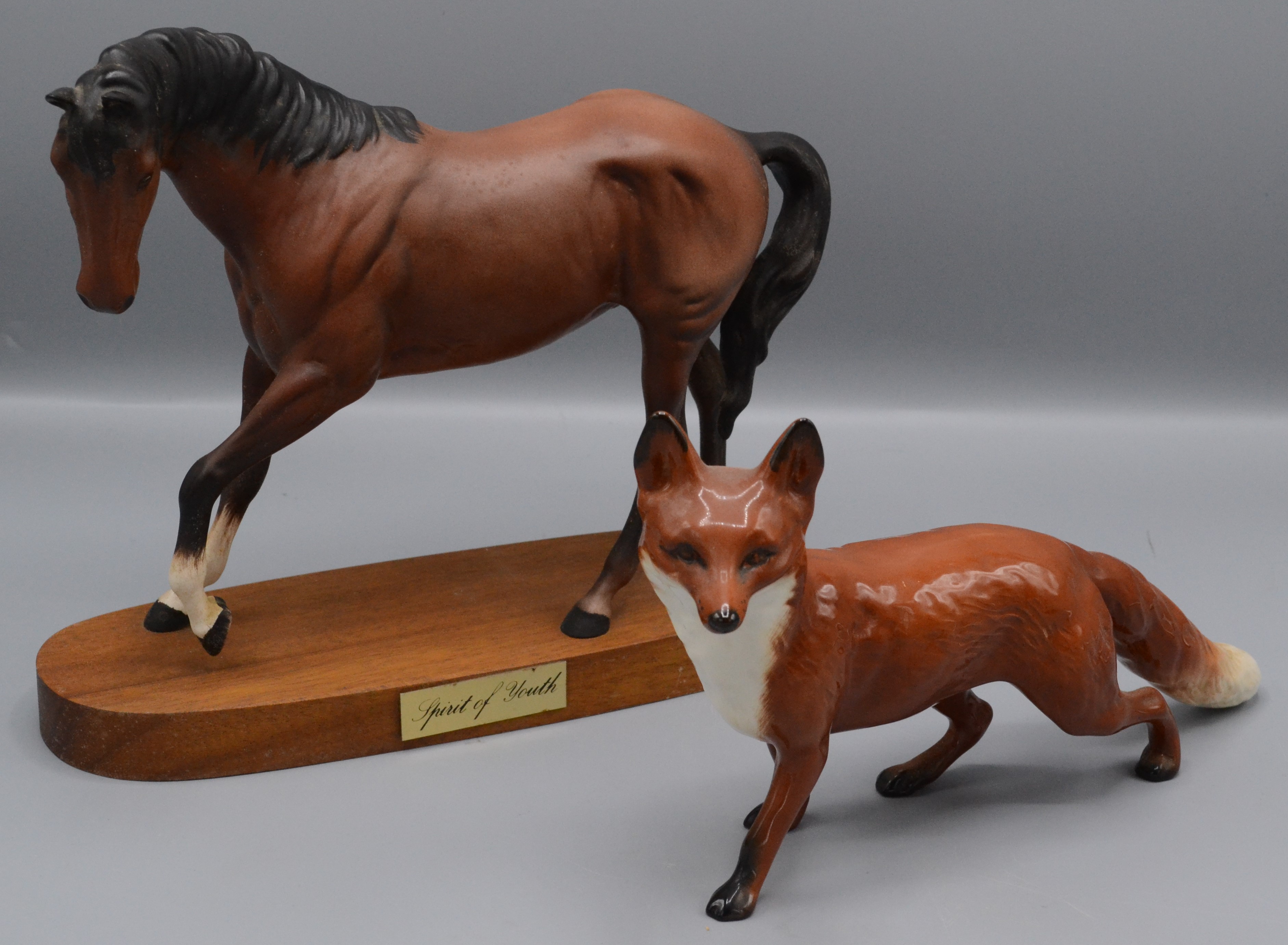 A Beswick horse entitled 'Spirit of Youth', on a wooden plinth base,