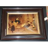 A crystoleum depicting figures in a courtyard, in an ebonised frame, 48 x 58cm.