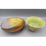 A Studio Pottery shallow bowl, diameter 20.7cm and a crackle glazed bowl, height 9.