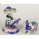 Two Indian silver and enamel chess pieces, in the form of elephants, one inscribed B.H.I.