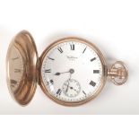 A Waltham 9ct gold full hunter cased keyless pocket watch with Traveller movement No.19606891.