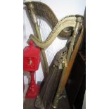 A 19th century gilt gesso eight pedal harp, height 165cm and another part harp.