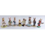 Eight Royal Doulton Bunnykins figures, comprising 'Ice Cream Bunnykins DB82', 'Paperboy DB77',