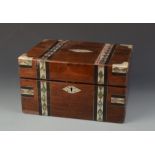A Victorian rosewood dressing box, inlaid with mother of pearl,