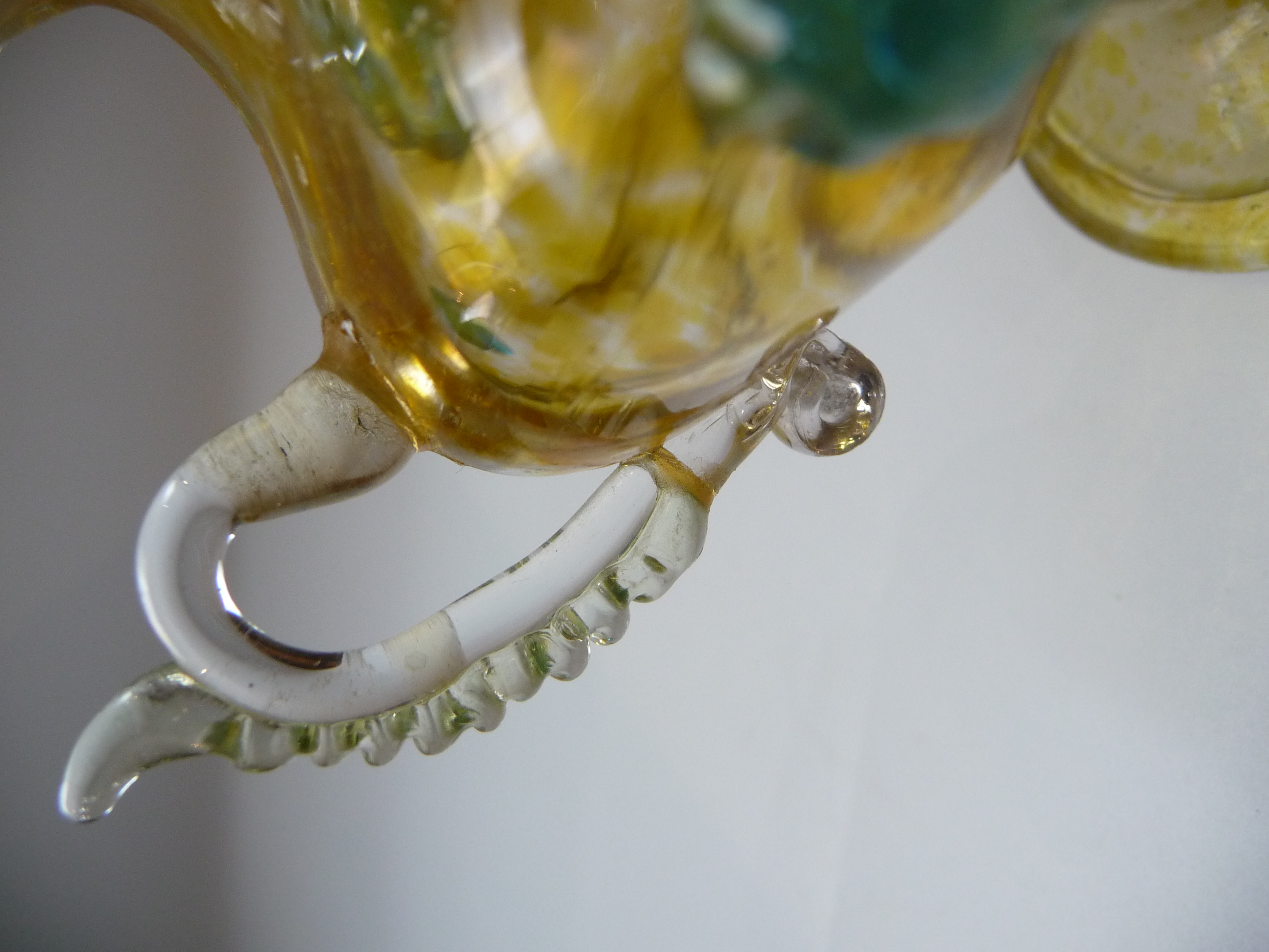A Venetian yellow glass vase, with twin handles and fluted body on a circular platform base, - Image 3 of 3