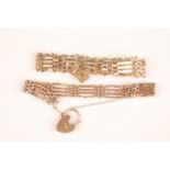 Two 9ct gold gate link bracelets each with padlock clasp, 21.5g.