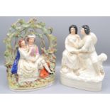 A Staffordshire pottery group depicting Jessica and Lorenzo, 19th century,