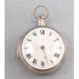 A George III silver pair case pocket watch with white enamel dial,