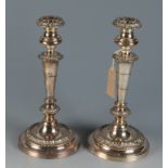 A pair of Sheffield plated candlesticks, height 29.5cm.
