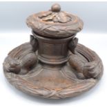 A carved oak inkwell, inscribed '1799 La Lutine',