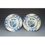 A pair of Liverpool porcelain blue and white plates, circa 1760,