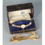 A ladies Accurist gold plate wristwatch on gold bracelet together with a 9ct gold necklace, 10.2g.
