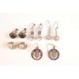 A pair of silver paste set drop earrings and other earrings.