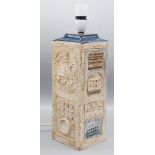 A Troika lamp base, decorated with abstract and geometric designs, painted artists monogram LH,