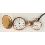 A Waltham full hunter cased keyless pocket watch and a Waltham gold plated fob watch.