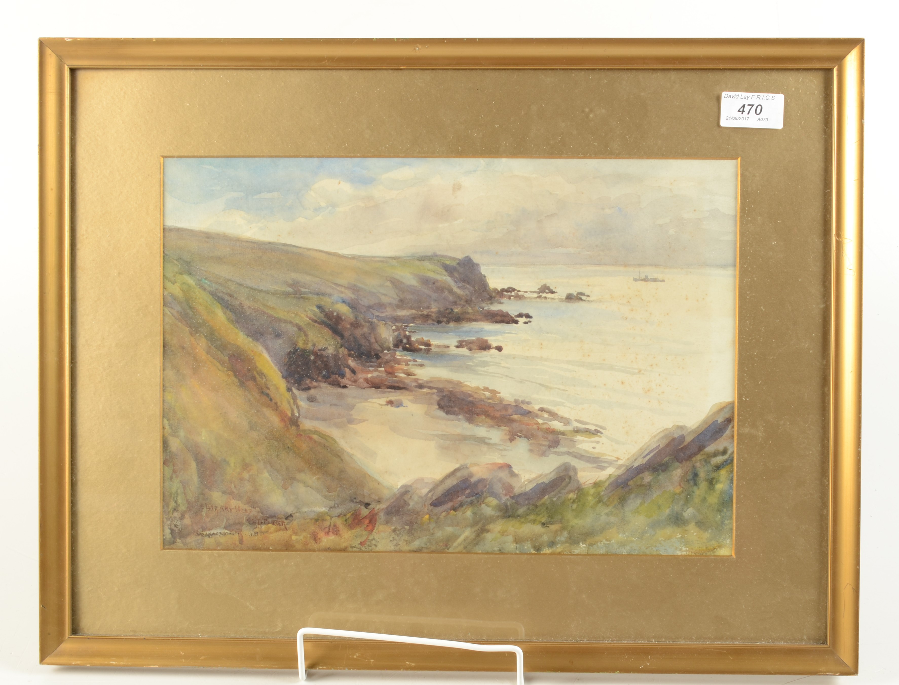 A watercolour of a coastal scene entitled 'The Lizard Head', signed S.J. Beer, 39 x 51cm.