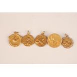 Four French matte gilt pendant and a similar broach.