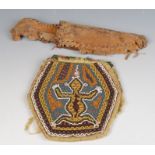 A pair of First Nation native American Indian beaded and woodbark panels, 17 x 17cm,
