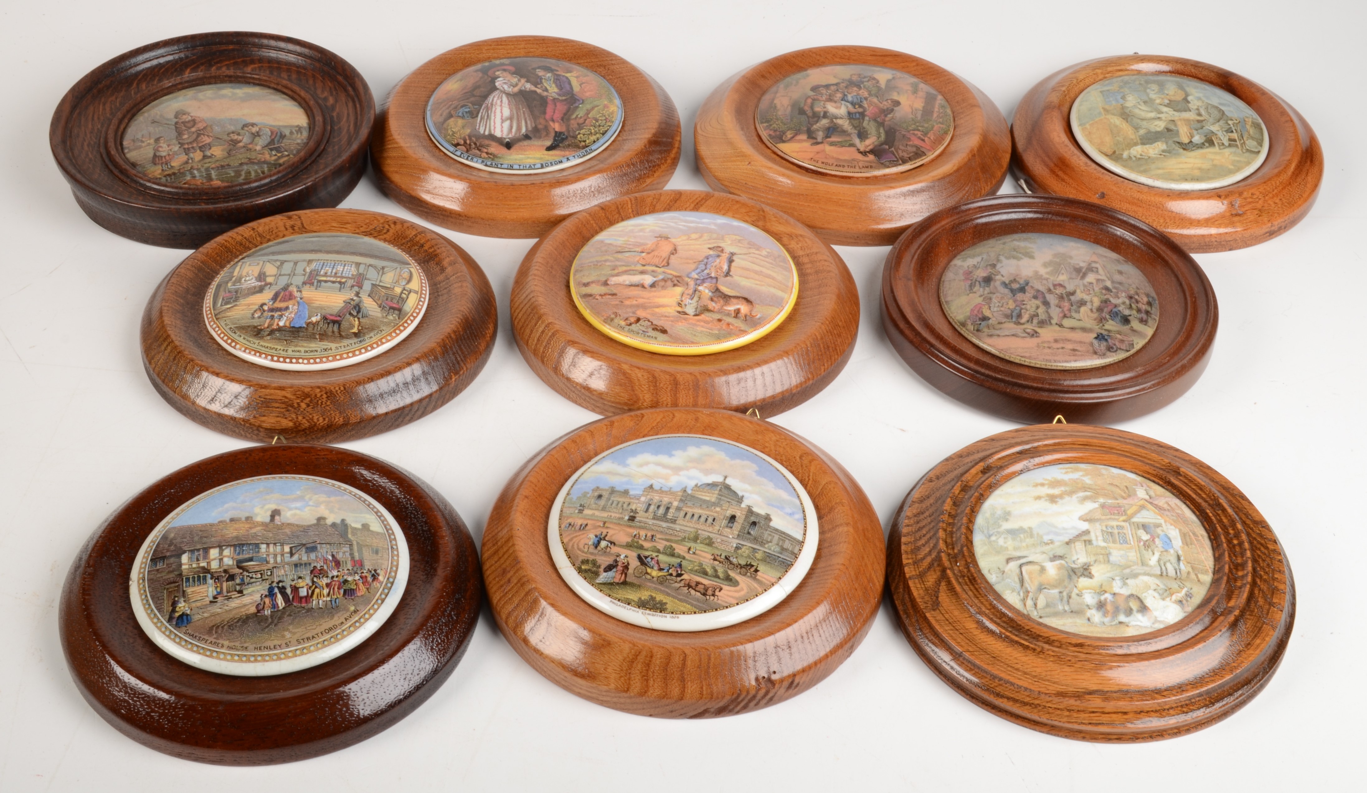 Ten miscellaneous Pratt pot lids, including 'The Sportsman',