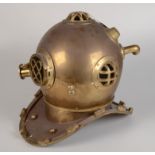 A copper and brass divers helmet, height 40cm.