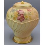 A Royal Worcester blush ivory vase and cover, painted with floral sprays, shape no. 1720, height 17.