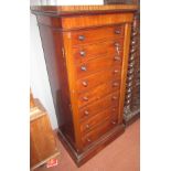 A mahogany wellington chest of drawers, 19th century, with eight drawers on a plinth base,