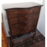 A George II style burr walnut veneered, serpentine chest on stand,