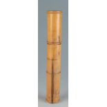 A Jerusalem olive wood cylindrical case, height 23.5cm, diameter 3.7cm.
