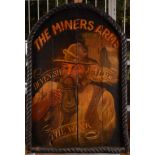 A painted wooden pub sign 'The Miners Arms', 90 x 60cm.