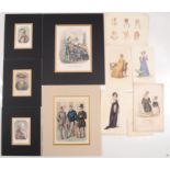 A collection of prints and engravings related to fashion and portraiture, approximately 100 pieces.