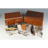 A burr walnut work box, height 10cm, width 23cm, depth 16cm and a rosewood box,
