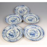 Six Chinese porcelain blue and white plates, 18th century,