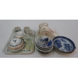 Three Chinese export blue and white porcelain dishes, 18th century, diameter 16cm,