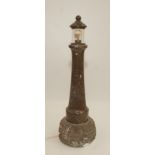 A large Cornish serpentine lighthouse lamp, height 46.5cm.